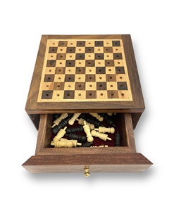 Boîte et plateau d'échecs en bois de 10 pouces, finition naturelle, jeu de stratégie classique pour le divertissement familial et les activités intérieures - Product Image 6