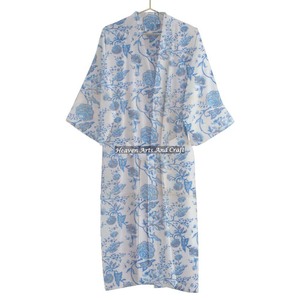 2026 nueva llegada bloque de mano impreso algodón Kimono Rajasthan impreso Albornoz puro algodón hecho a mano algodón vestido de noche para mujeres - Product Image 1