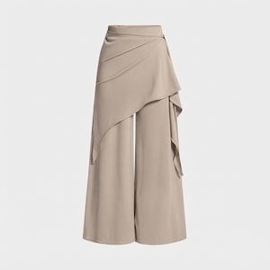 Pantalon en laine taille haute coupe droite, plissé devant, fermeture boutonnée, couleur unie, formel, longueur complète, coupe classique, pour l'automne - Product Image 2