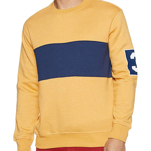 Sweat-shirt à capuche pour homme, color block, bleu marine et jaune, en molleton - Product Image 6