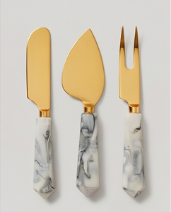 Marble Handle <b>Cheese</b> <b>Knife</b> <b>Set</b> Gold Stainless Steel Blades Durable Kitchen Cutlery Tools For Restaurant Use And Hotel Use - Product Image 1