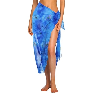 Pareo de chifón largo para mujer, cubrebañador transparente para playa, pareo de bikini - Product Image 1