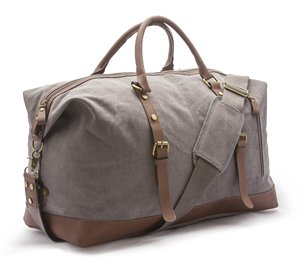 Canvas <b>Duffel</b> <b>Bag</b> With Leather Trim And Zipper Closure Travel Weekender <b>Bag</b> - Product Image 5