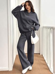 Custom Women's <b>Charcoal</b> Oversized Hoodie Tracksuit Set Fleece Sweatshirt <b>Jogger</b> Pants Casual OEM Manufacturer Clothing - Product Image 2