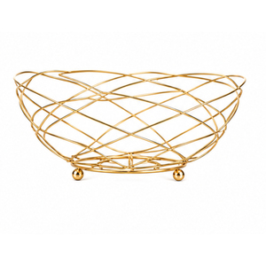 Corbeille à fruits de luxe en fil doré, design moderne, bol à pain en fil métallique, support décoratif géométrique pour fruits et légumes pour comptoir de cuisine - Product Image 1