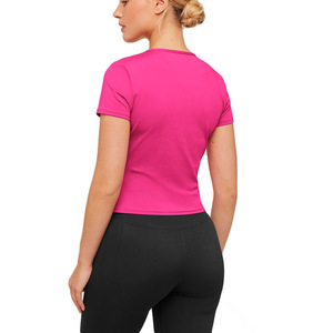 T-shirt en coton doux pour femmes, vente en gros, col rond décontracté, manches courtes, vêtements personnalisés avec logo - Product Image 4