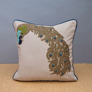 Funda de cojín con cuentas de hojas de arce otoñales, tela de lino, bordado a mano, funda de almohada con follaje otoñal para sofá, cama, hogar. - Product Image 4