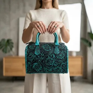 Vegan Leather Vintage Style Women's Hand Bag Embroidered Design Chains Decoration Two Straps Leather <b>Handbag</b> - Product Image 6