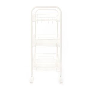 Carrello portaoggetti industriale vintage bianco avorio squisito a tre livelli con rete a nido d'ape, organizer moderno stabile con gancio - Product Image 4