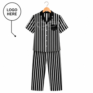 Ensemble de pyjama rayé pour femmes avec logo personnalisé Cosh International Delta Sigma Sorority Greek Apparel, manches courtes, col rabattu - Product Image 1