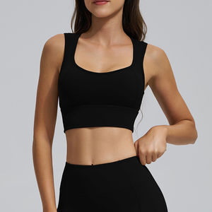 Conjunto Deportivo de 2 Piezas para Mujer: Top Deportivo con Espalda Descubierta y Diseño de Sujetador Deportivo Antichoque con Estampado a Cuadros Sólido y Suave - Product Image 4