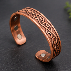 Rustic Vintage Filigree Wave Magnetic Pure Copper Band Bracelet Fashionable Metal Jewelry Exquisite Embossed Design - Product Image 6
