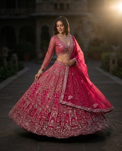 Women's <b>Pink</b> Embossed Quick Dry Lehenga Choli Set Traditional Indian Pakistani <b>Wedding</b> Outfit Heavy Organza Floor Length <b>Dress</b> - Product Image 4