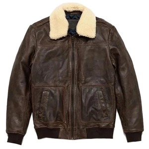 Mens Vintage A2 Brown Leather <b>Shearling</b> <b>Bomber</b> <b>Jacket</b> - Product Image 1