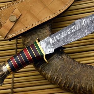 Cuchillo de Caza Personalizado con Mango de Acero al Carbono, Hecho a Mano con Acero de Damasco, OEM, DIY, Hoja Fija, Cuchillo para Desollar, 1 Hoja - Product Image 5