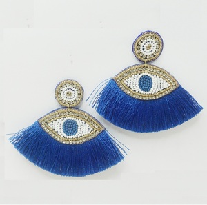 Pendientes de Moda con Forma de Ojo Azul 2025, Joyería de Otoño de Tendencia, Borlas de Hilo de Acero Inoxidable, Chapado en Oro, ODM Tyntra India - Product Image 1
