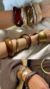 Handmade Artificial Wooden Brass Bangles-Durable Hand Carved Multi-Shaped Chunky Bracelet Collection Smooth Finish <b>Wood</b> Craft - Product Image 6
