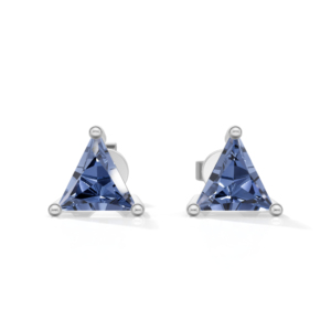 Silver Plated Sterling Silver Trillion Cut <b>Blue</b> <b>Sapphire</b> Stud <b>Earrings</b> Classic Women's Jewelry Heerani Jewels Water Triangle - Product Image 2
