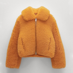 Veste polaire multicolore unisexe à fermeture éclair courte, décontractée, pour l'hiver, épaisse, couleur unie, col rabattu, manches classiques - Product Image 1