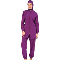 OEM Özelleştirilmiş Uzun Kollu İslami Kadın Burkini Takımı Yüksek Kesim Baskılı Ön Logolu Tam Kapalı Mayo