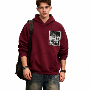 เสื้อฮู้ดดี้พรีเมียมผู้ชายแบบสั่งทำ OEM ODM ลายการ์ตูนฤดูใบไม้ผลิ เป็นมิตรกับสิ่งแวดล้อม ผ้าฟลีซ 300 กรัม โรงงานผลิตเสื้อผ้า บังกลาเทศ - Product Image 1