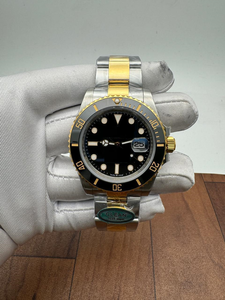 Reloj de Buceo Automático de Acero Inoxidable de Dos Tonos de Alta Calidad, Esfera Negra, Bisel de Cerámica para Brazalete, Mecanismo ETA, Estilo Hip Hop - Product Image 2