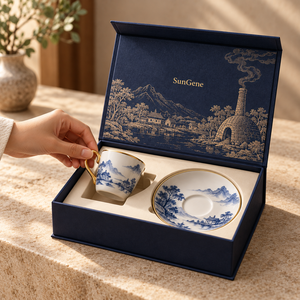 Caja Rígida Personalizada Estilo Libro para Taza y Platillo de Porcelana para Espresso - Product Image 5