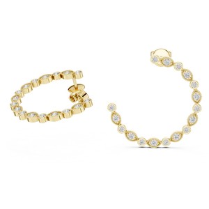 Pendientes de Aro Abiertos con Diamantes CVD Cultivados en Laboratorio, Oro de 18K, Corte Brillante Redondo, Aros con Bisel Milgrain, Joyería Nupcial - Product Image 3