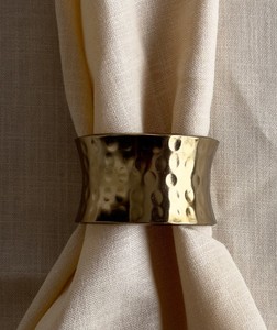 <b>Hammered</b> Gold Brass Wide Napkin Rings Set | Classic Eco-Friendly Durable Napkin <b>Holders</b> | Elegant Dining Table Decor - Product Image 1