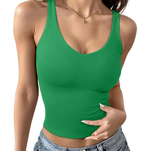 Camisetas sin mangas para mujer, acanaladas, a la moda, sin mangas, con doble forro, cuello en V, informales de verano, básicas, 2026, modernas, para hacer ejercicio, para salir. - Product Image 1