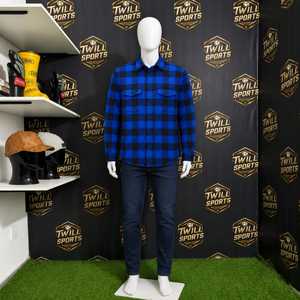 Camisa de Franela a Cuadros de Manga Larga Personalizable de Alta Calidad para Hombre, Corte Regular, Casual, Azul y Negro, Tejido Entrecruzado, Manga Larga, Cuello Camisero - Product Image 5
