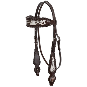 Conjunto de arreos western para caballo de primera calidad, hecho a mano y genuino, con ceñidor, cabezada, pechopetral y riendas con superposición de piel de vaca estampada Rangehide. - Product Image 2