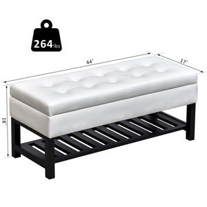 Banco Otomano de Almacenamiento Tapizado en Cuero Sintético Blanco de 44 Pulgadas con Zapatero - Product Image 3