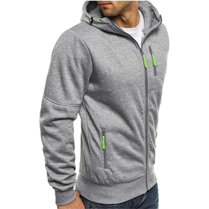 Sweat-shirt à capuche zippé gris pour homme, couleur unie, coupe ajustée, décontracté, respirant, en tissu French Terry, idéal pour l'automne - Product Image 1