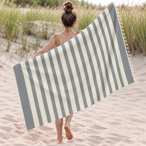 Toalla de playa Hammam con flecos, Colección Premium, toalla de playa turca a rayas Fouta para uso multipropósito - Product Image 3