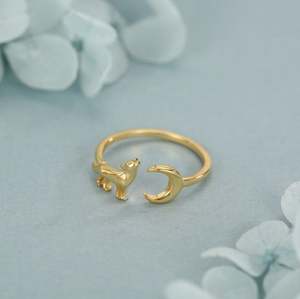 แหวนเงินแท้รูปหมาป่าร้องไห้และพระจันทร์ แหวนรูปสัตว์แบบปรับขนาดได้ - Product Image 5