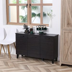 Credenza con Ripiani Regolabili in Noce Scuro per Sala da Pranzo, Stile Rustico, Soggiorno, Bar, in Legno e Vetro - Product Image 2