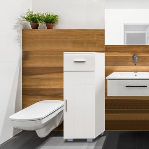 Mobiletto da Bagno Bonnlo Bianco con Singolo Cassetto e Anta Singola, Ripiano Singolo per Organizzazione Bagno - Product Image 2