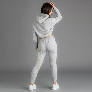 Conjunto de Sudadera con Capucha Gris para Mujer, Manga Larga, Pantalones Deportivos Ajustados de Cintura Alta, Informal, para Todas las Temporadas, Tejido de Algodón - Product Image 3