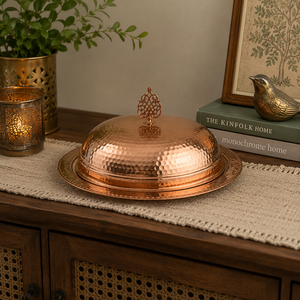 Handmade Pure Copper <b>Food</b> Serving <b>Tray</b> with Dome Lid | Hammered Copper Serving Platter with Cover | Luxury Buffet <b>Food</b> <b>Warmer</b> - Product Image 3