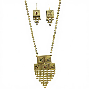 Último Diseño en Línea, Juego de Collar y Aretes con Forma de Flor en Latón Chapado en Oro Antiguo de 18 Pulgadas para Mujer, Cadena de Eslabones Clásica - Product Image 1