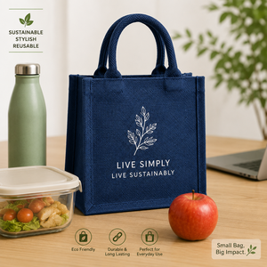 Bolsa de Yute Azul Ecológica AMANI de 7 Pulgadas, Bolsa de Regalo con la Lema de Bengala Occidental: Vive Simplemente, Vive Sosteniblemente - Product Image 4