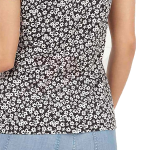 Polo à manches courtes personnalisé à imprimé floral, tissu tissé décontracté, motif noir et blanc, longueur standard, best-seller - Product Image 3