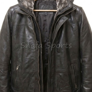 Men's Black Leather Jacket <b>Fur</b> Collar Winter Shearling Coat Genuine Sheepskin Belted Warm Fleece Outerwear Jackets - Product Image 3