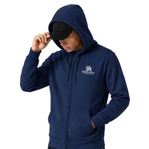 Navy Blue Full <b>Zip</b> Hooded Sweatshirt Long Sleeve Casual <b>Hoodie</b> with Drawstring and Front Side <b>Pockets</b> - Product Image 3