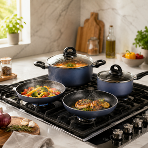 6 Piece Non Stick Aluminum Cookware Set with Glass Lids | Induction Base Frying Pan <b>Sauce</b> Pan Casserole Kitchen Cooking Set - Product Image 4