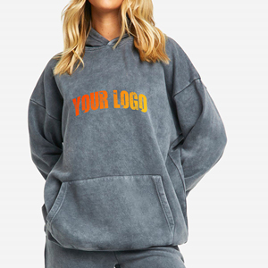 เสื้อฮู้ดผู้หญิงแบบ OEM/ODM ล้างสีด้วยกรด ผ้าฝ้ายฟลีซ 100% 360 GSM เป็นมิตรกับสิ่งแวดล้อม เสื้อผ้าสตรีทแวร์สไตล์วินเทจสำหรับฤดูใบไม้ร่วง/ฤดูหนาว  แบบสั่งทำพิเศษด้านหน้า - Product Image 4
