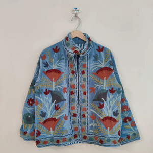 Velvet Suzani Hand Embroidered <b>Jacket</b> Handmade Indian Style Coat Boho <b>Bridal</b> Robe Festival <b>Jacket</b> Gift For Her-Him - Product Image 1