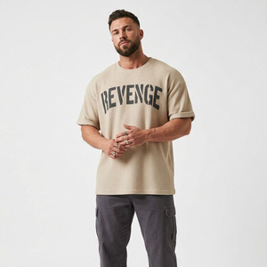 Men's Waffle <b>Tshirts</b> Casual 100% Cotton Oversize Printed Short Sleeve Knitted T-Shirts Drop Shoulder Streetwear Waffle Tee Men - Product Image 2