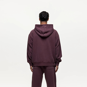 Ensemble sweat à capuche bordeaux pour homme avec logo flamme imprimé, tenue décontractée d'automne, 100 % coton French Terry, sweat à fermeture éclair et joggers - Product Image 5